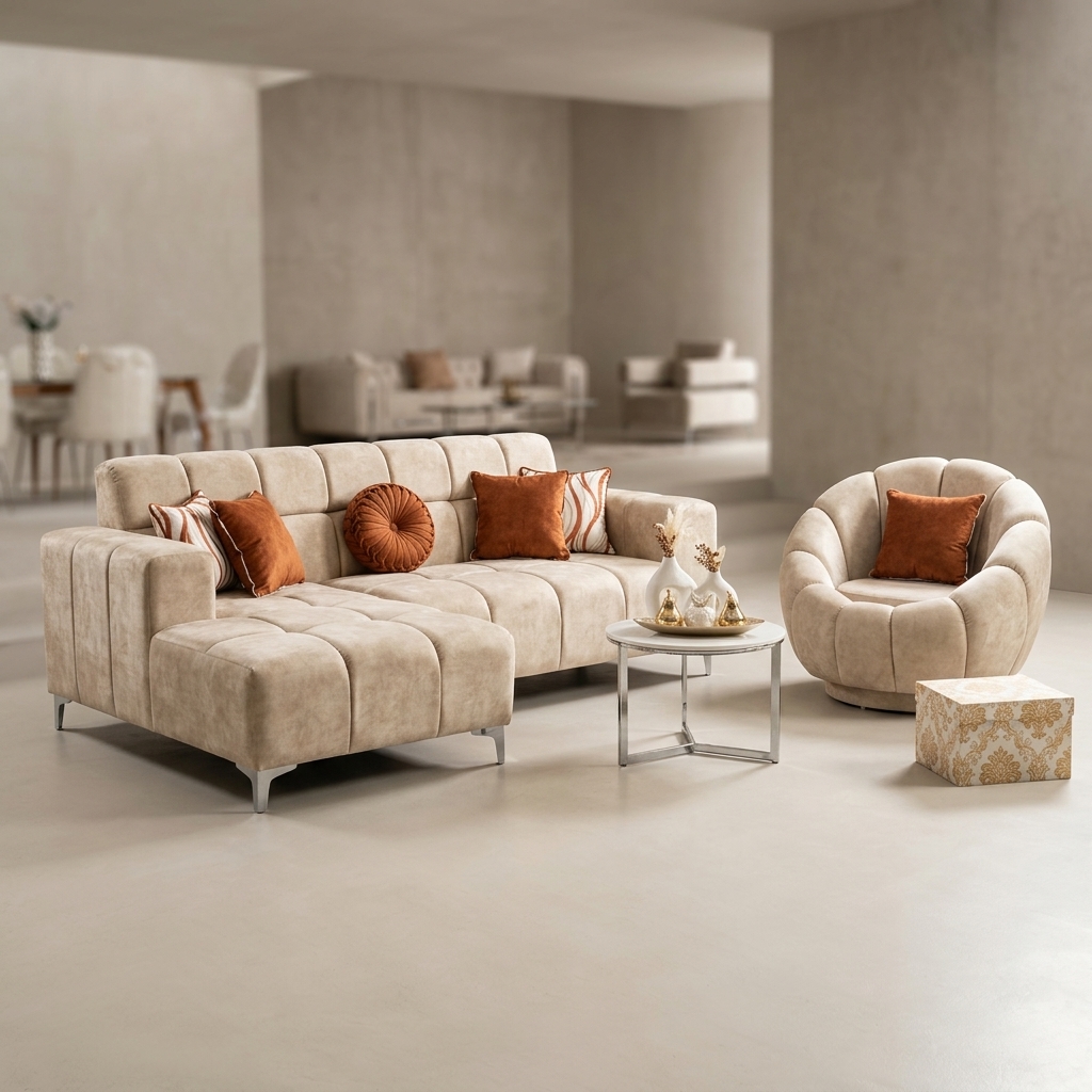 Sofá Seccional Chaise Beige Acolchado, Salas & Cocinas